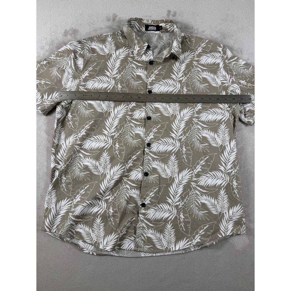 JOGAL Mens L Tropical Leaf Shirt Green White Short Sleeve Button Up 100% Cotton - Picture 12 of 15